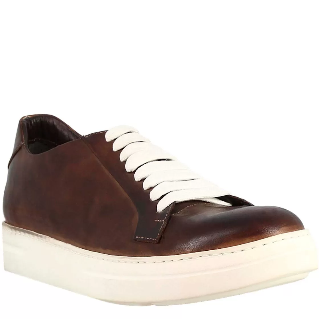 Leonardo Brown Leather Sneakers For Men Made And Colored By Hand Best