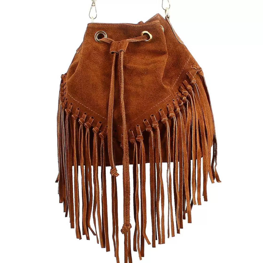 Leonardo Bucket Bag With Fringes In Brown Suede Cheap