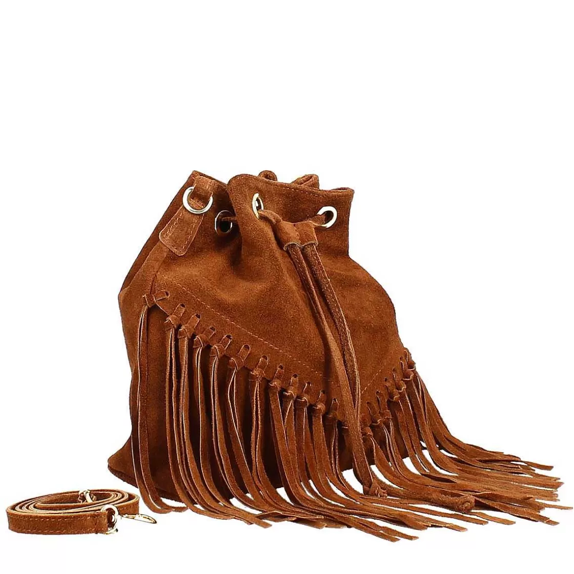 Leonardo Bucket Bag With Fringes In Brown Suede Cheap