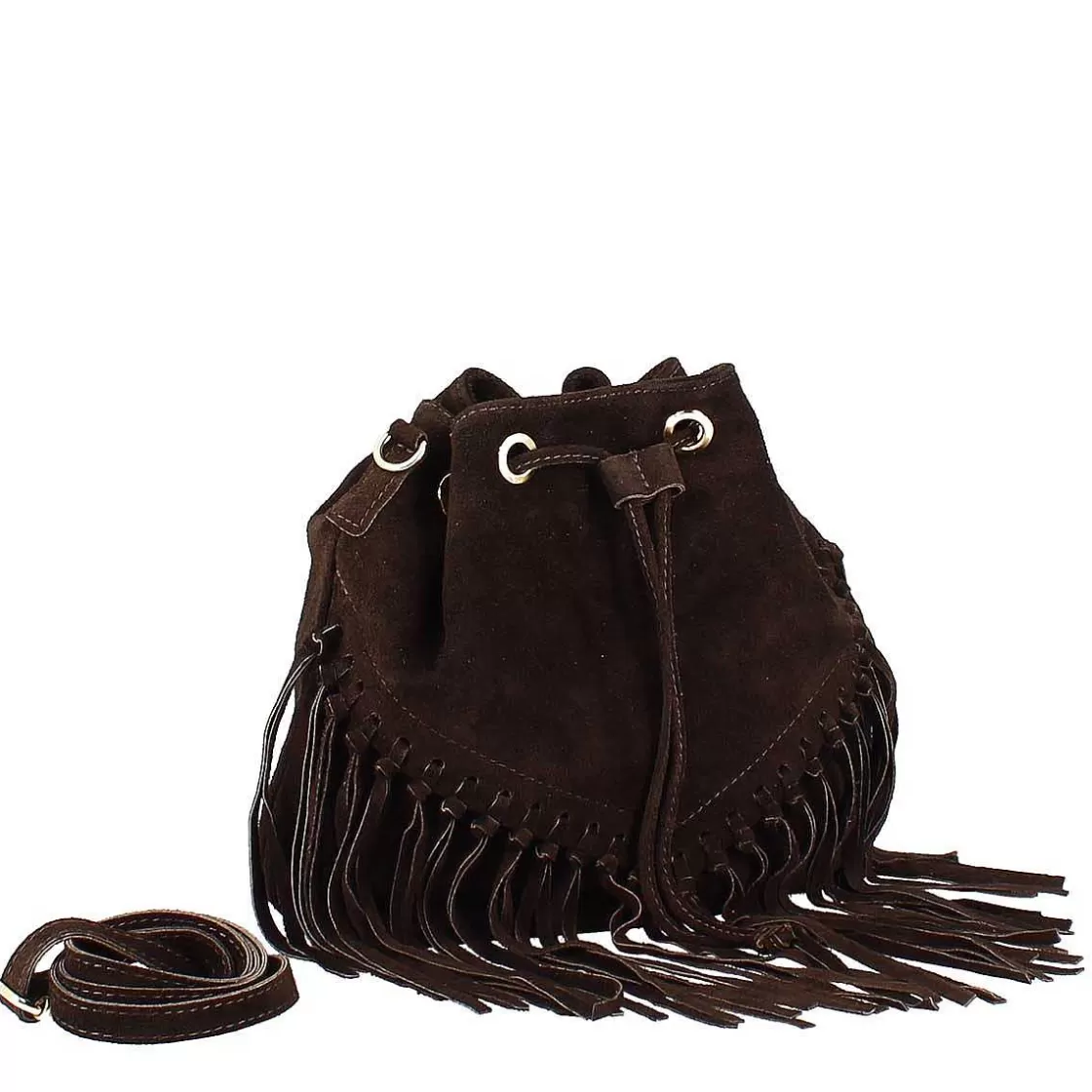 Leonardo Bucket Bag With Fringes In Dark Brown Suede Best Sale