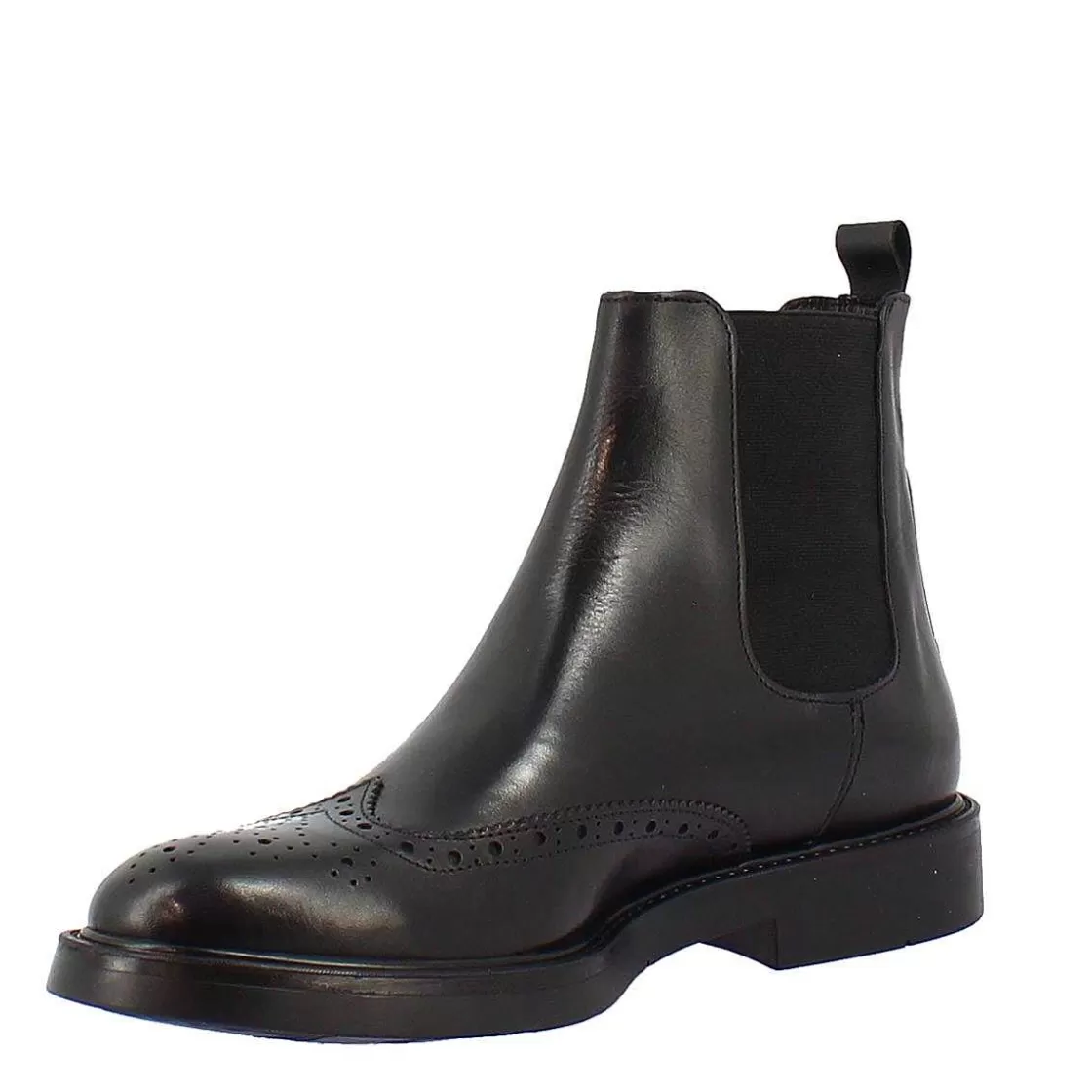 Leonardo Chelsea Boot In Black Leather With Rubber Sole Sale
