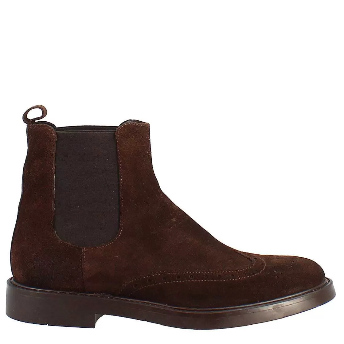 Leonardo Chelsea Boot In Brown Suede With Rubber Sole Outlet