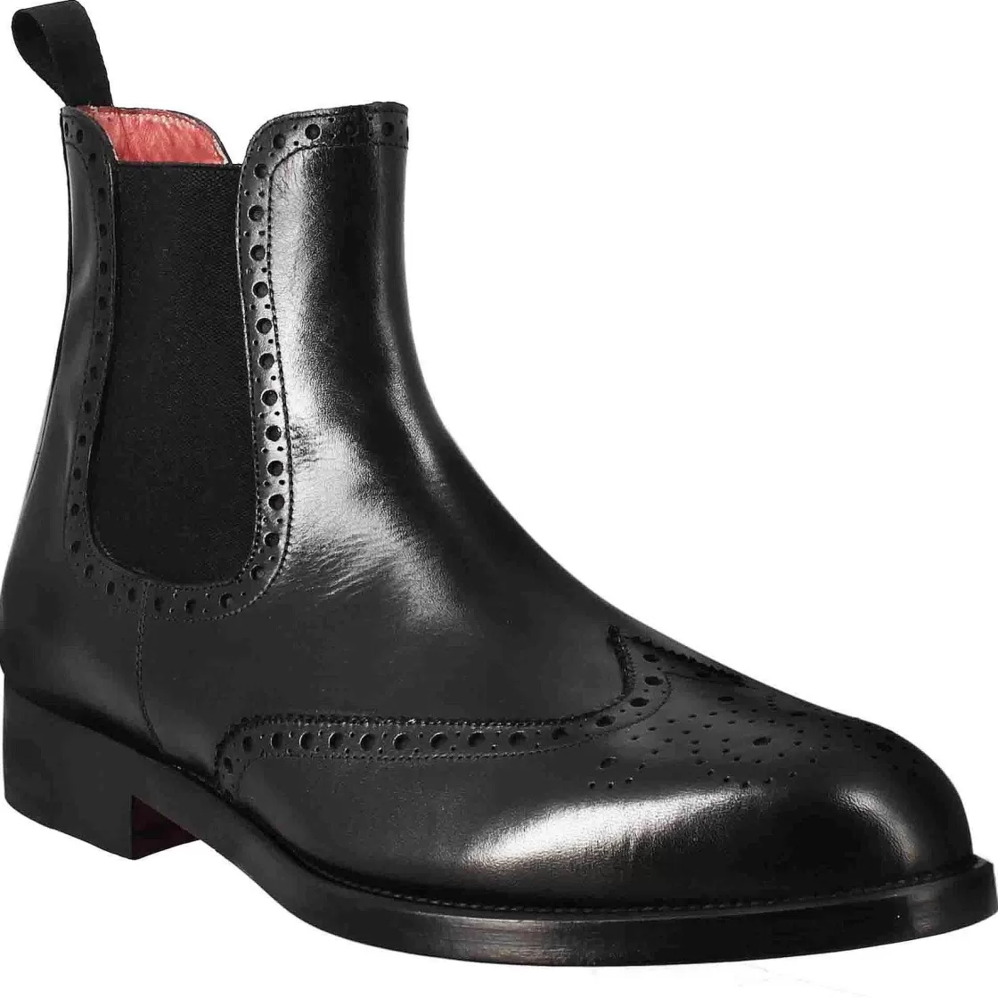 Leonardo Chelsea Boot With Brogue Details For Men In Black Leather With Elastic Shop