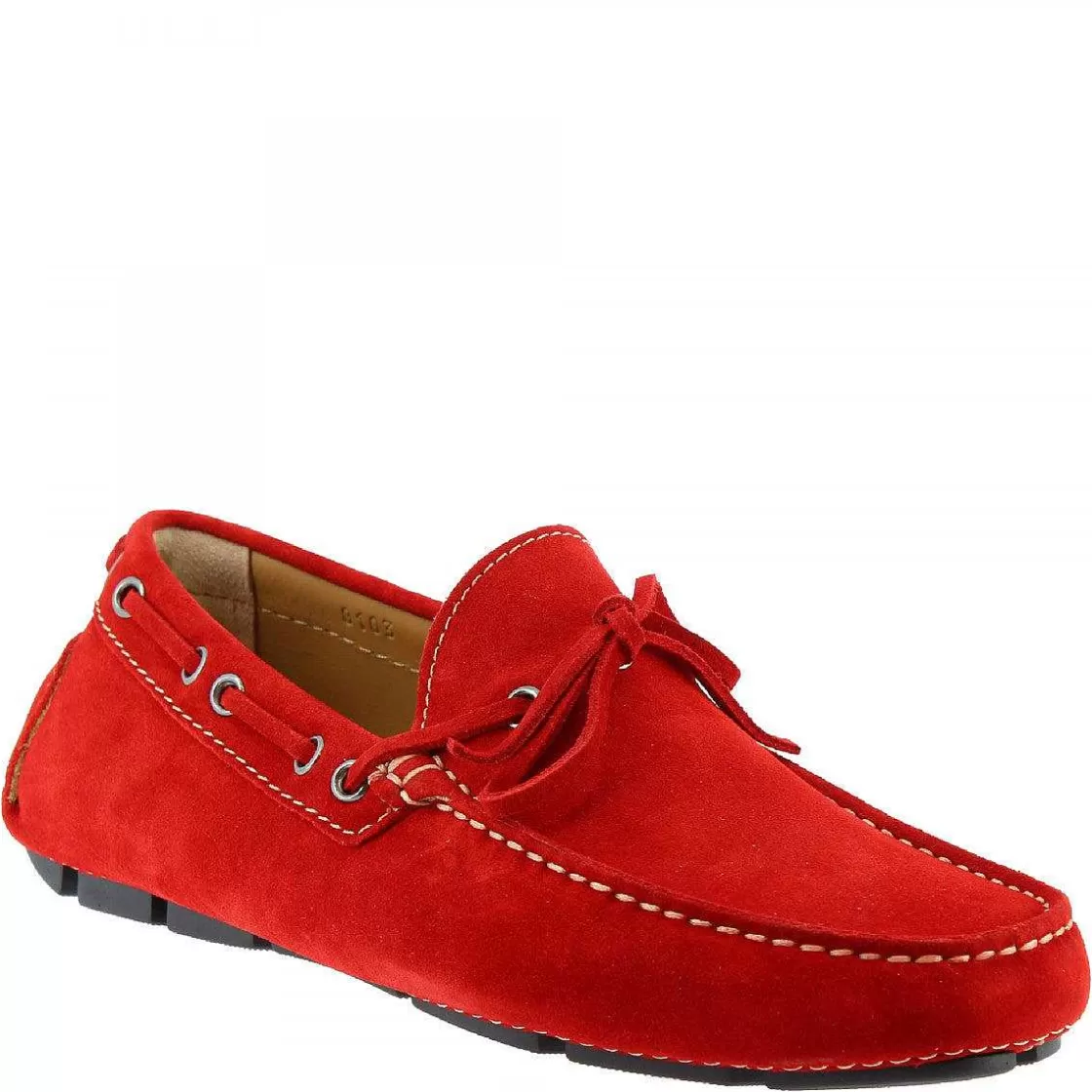 Leonardo Classic Boat Moccasins For Men Handmade In Red Suede Leather Discount