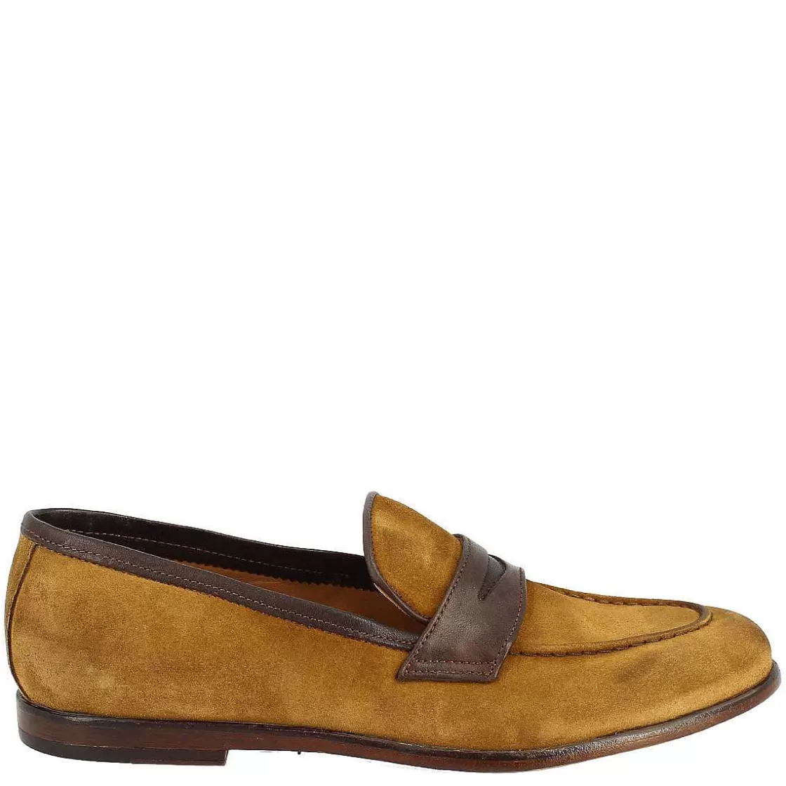 Leonardo Classic Men'S Slip-On Loafers In Brown Suede And Leather Handmade Outlet