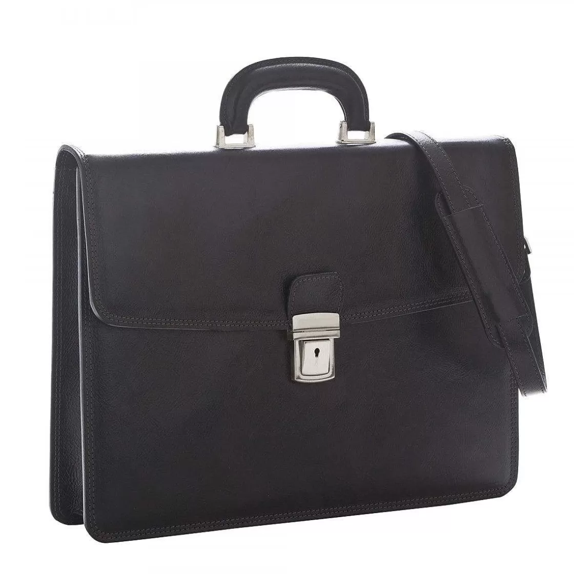 Leonardo Classic Professional Briefcase In Full-Grain Leather With Flap Closure And Adjustable Shoulder Strap Shop