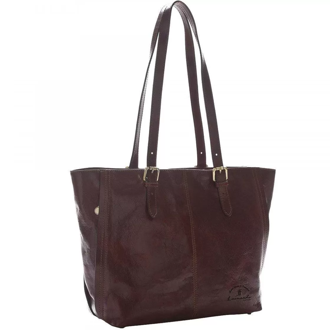 Leonardo Classic Shopping Bag In Full-Grain Leather With Zip, Three Compartments And Side Pockets Store
