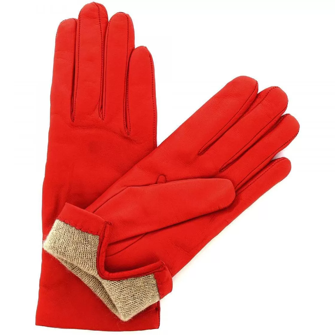 Leonardo Classic Women'S Gloves Handmade In Red Nappa Leather Lined In Cashmere Hot