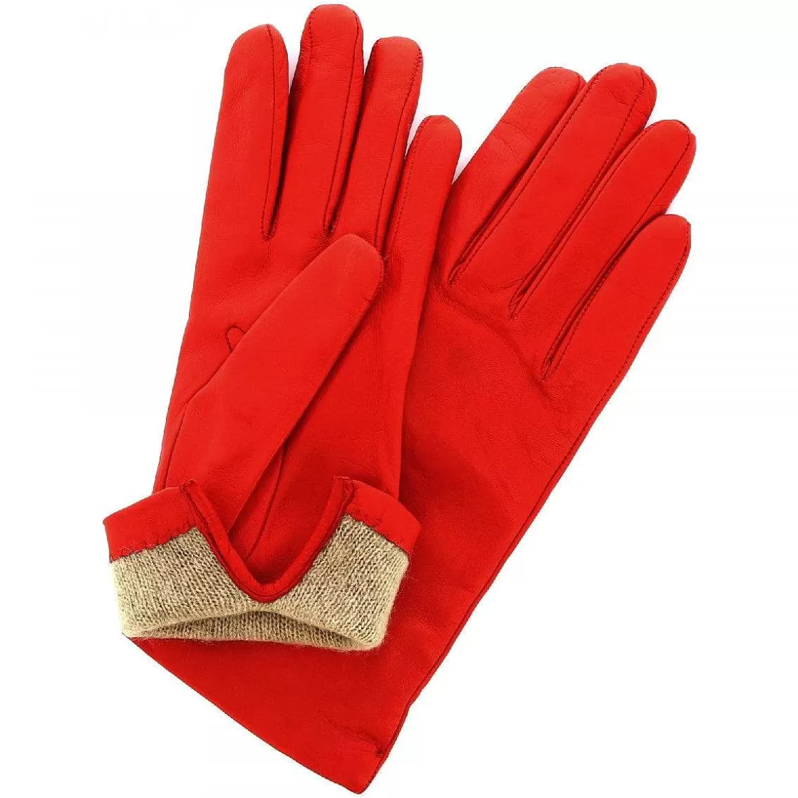 Leonardo Classic Women'S Gloves Handmade In Red Nappa Leather Lined In Cashmere Hot