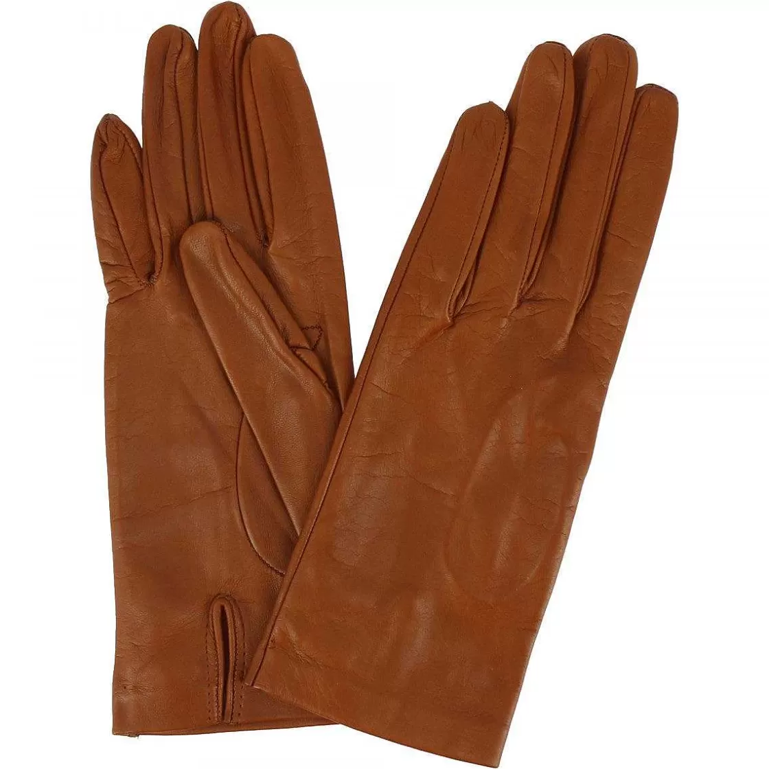 Leonardo Classic Women'S Gloves In Brown Nappa Leather Handmade Discount