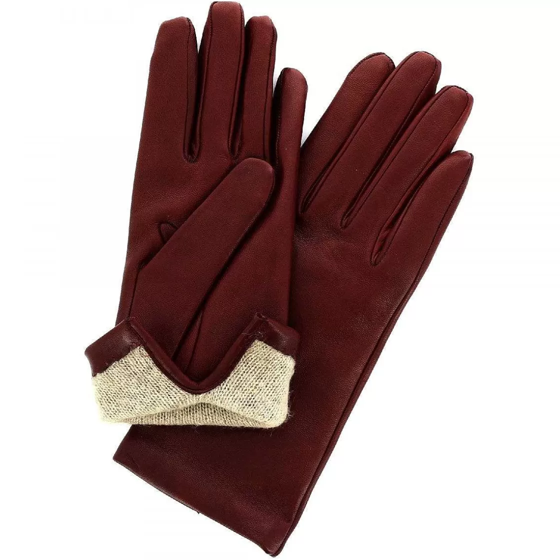 Leonardo Classic Women'S Handmade Gloves In Burgundy Nappa Leather Lined In Cashmere Clearance