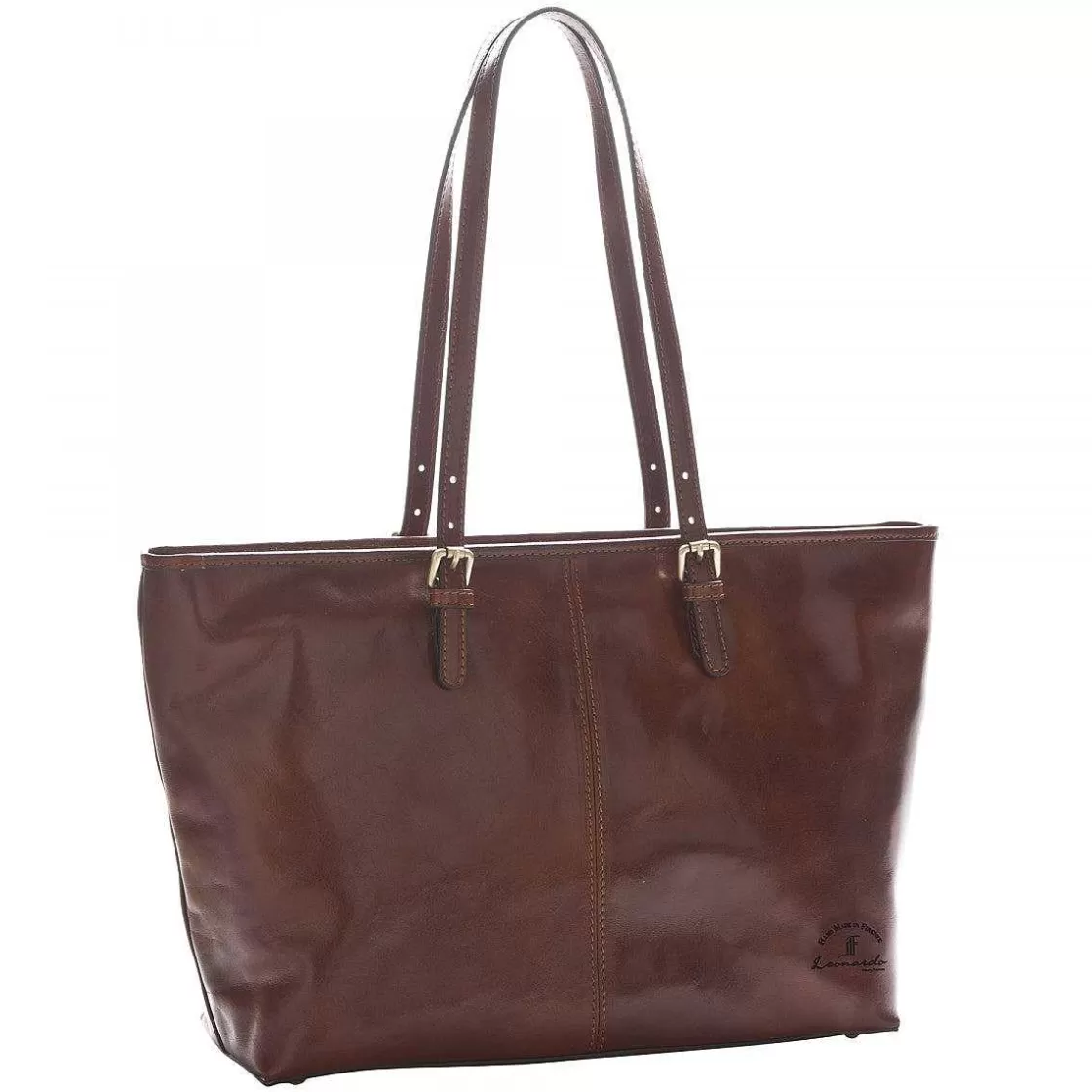 Leonardo Classic Women'S Shopping Bag In Full Grain Leather With Zip And Three Compartments Shop