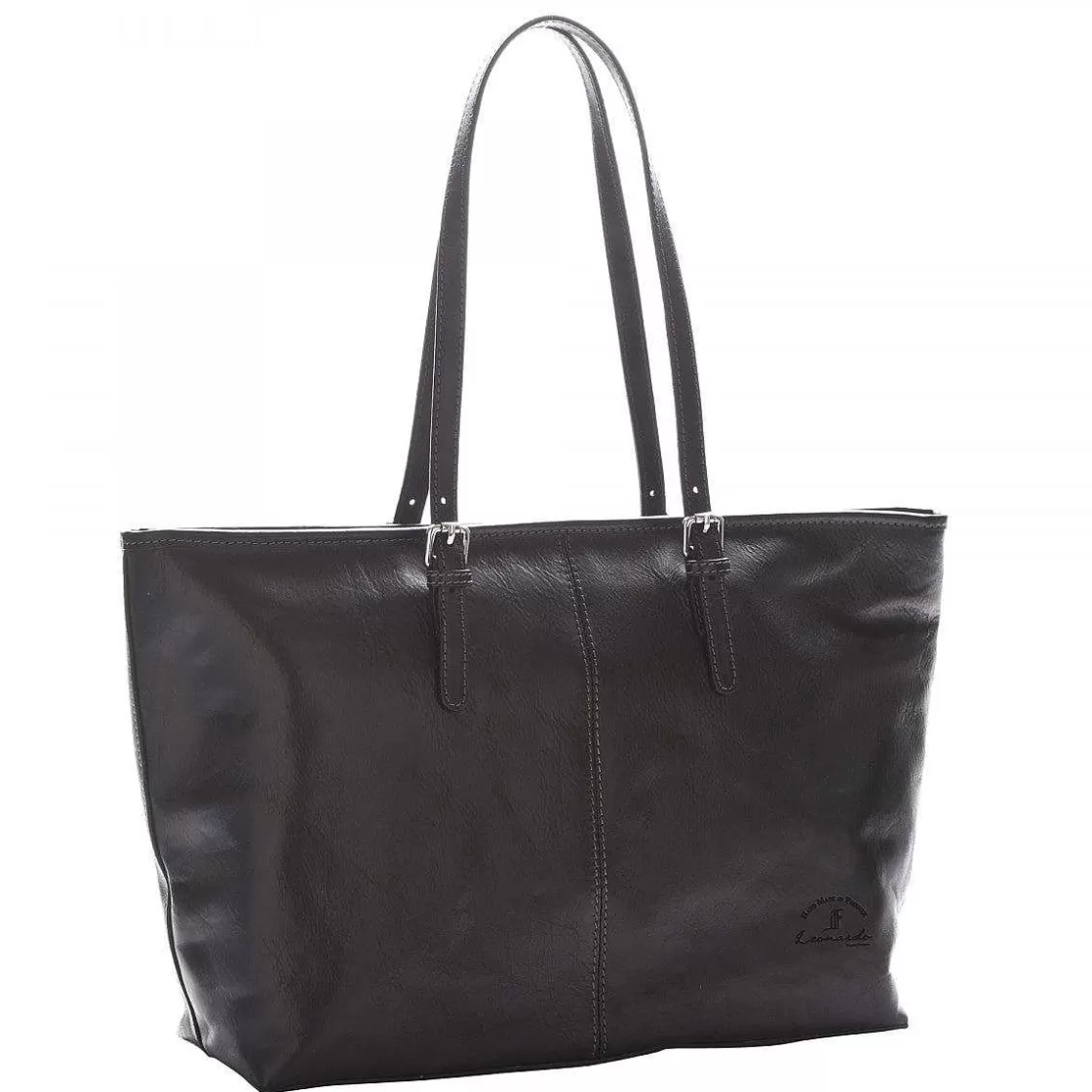 Leonardo Classic Women'S Shopping Bag In Full Grain Leather With Zip And Three Compartments Shop