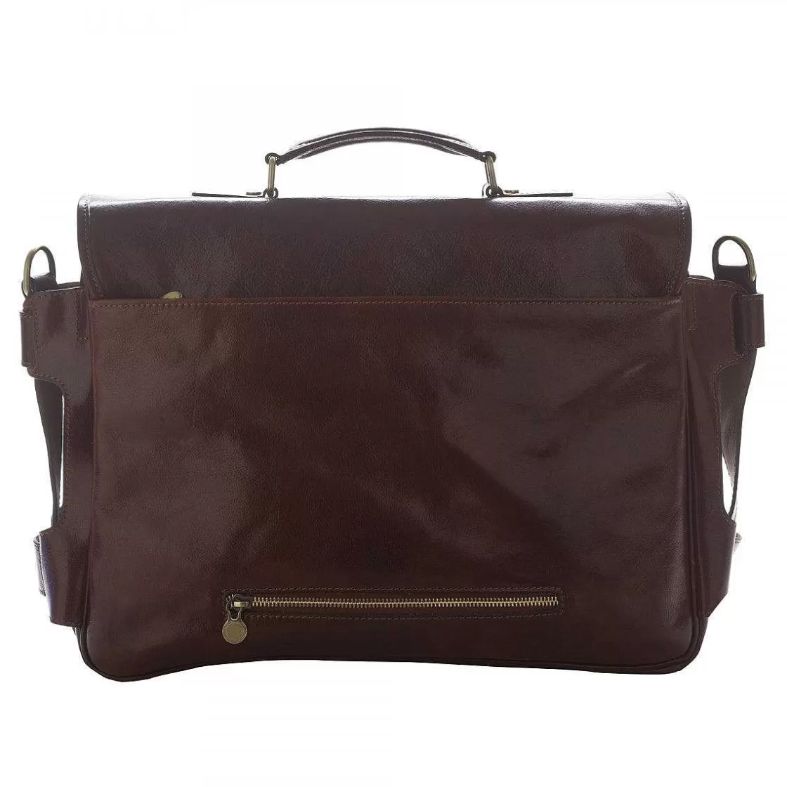 Leonardo Deluxe Briefcase In Full Grain Leather With Front Pockets And Adjustable Shoulder Strap Discount