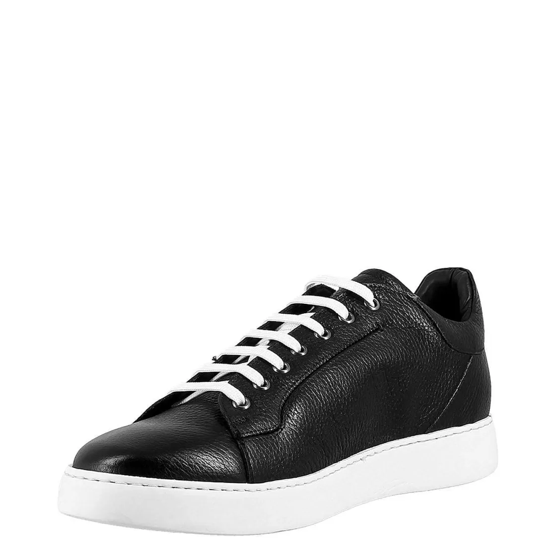 Leonardo Elegant Black Sneaker For Men In Smooth Leather Flash Sale