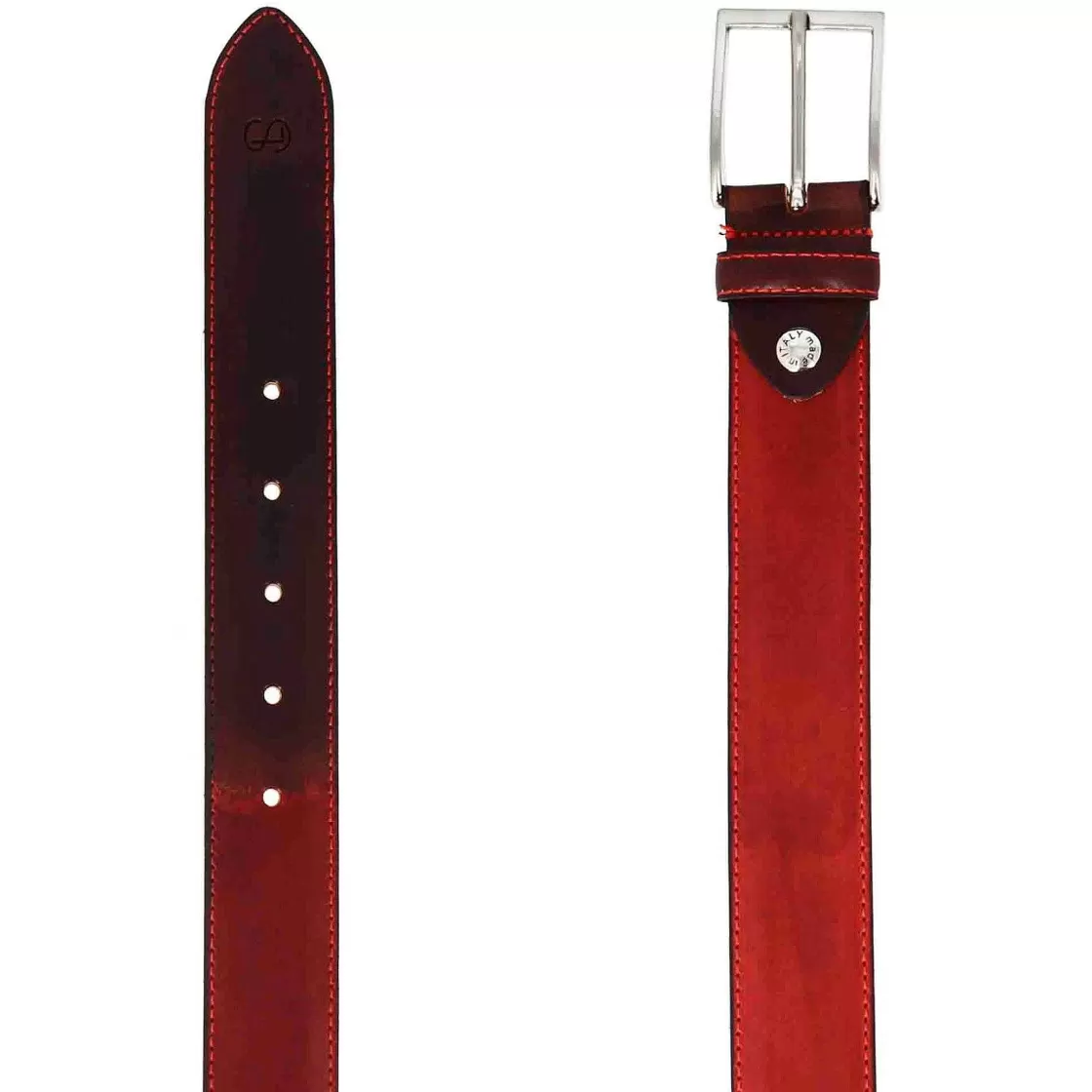 Leonardo Elegant Men'S Belt In Hand-Dyed Dark Brown And Red Full-Grain Leather Outlet