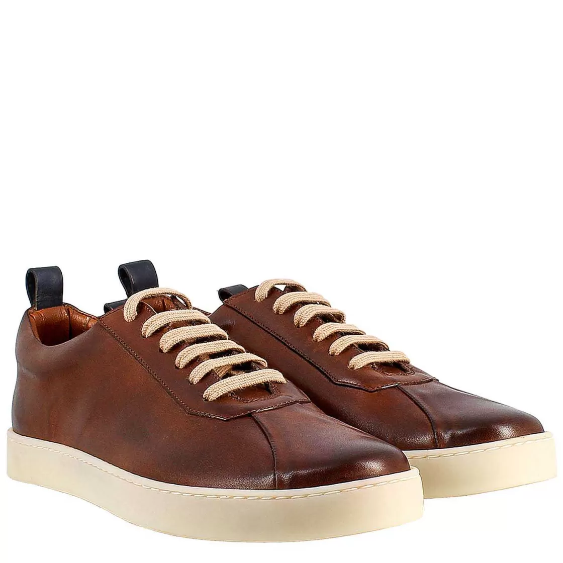 Leonardo Elegant Men'S Brown And Blue Sneaker In Smooth Leather Sale