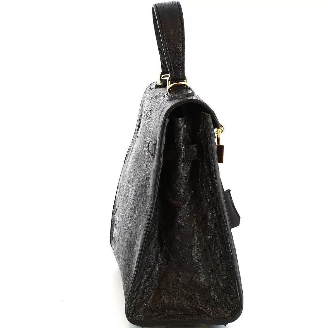 Leonardo Handcrafted Women'S Handbag With Shoulder Strap In Black Ostrich Leather Best Sale