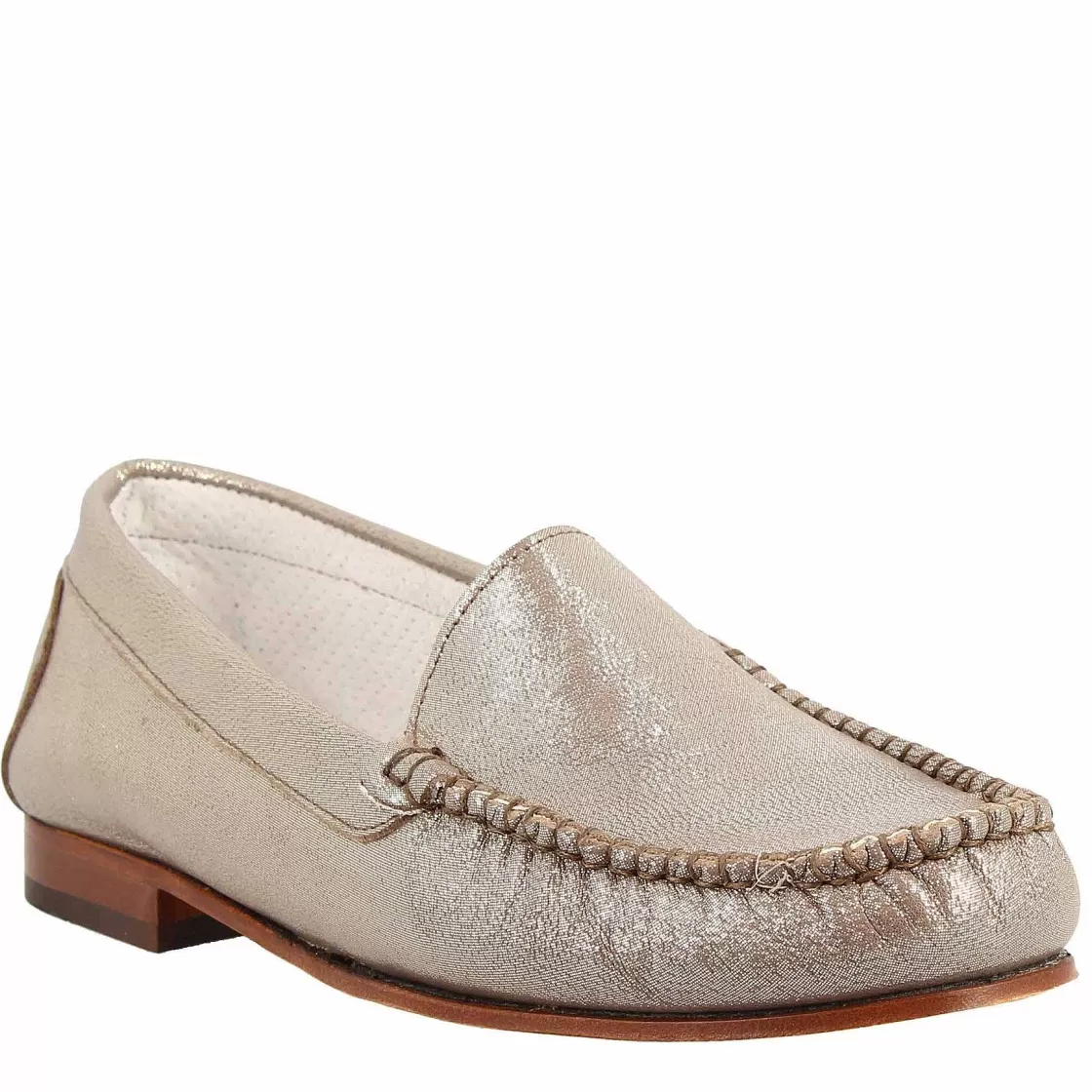 Leonardo Handmade Loafers For Women In Platinum Leather Shop