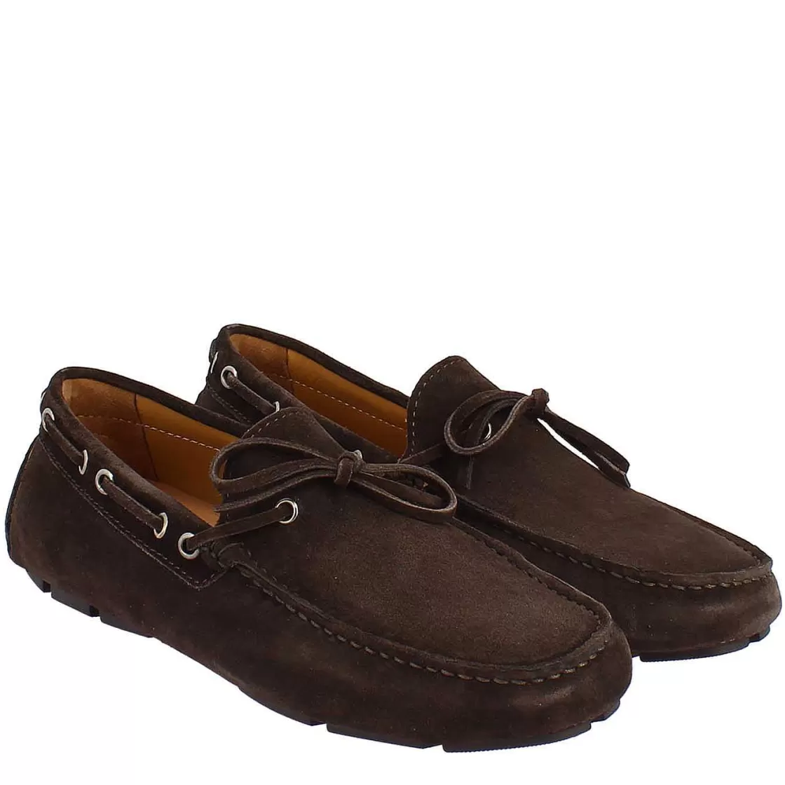 Leonardo Handmade Men'S Carshoe Loafers In Brown Suede Leather. Fashion