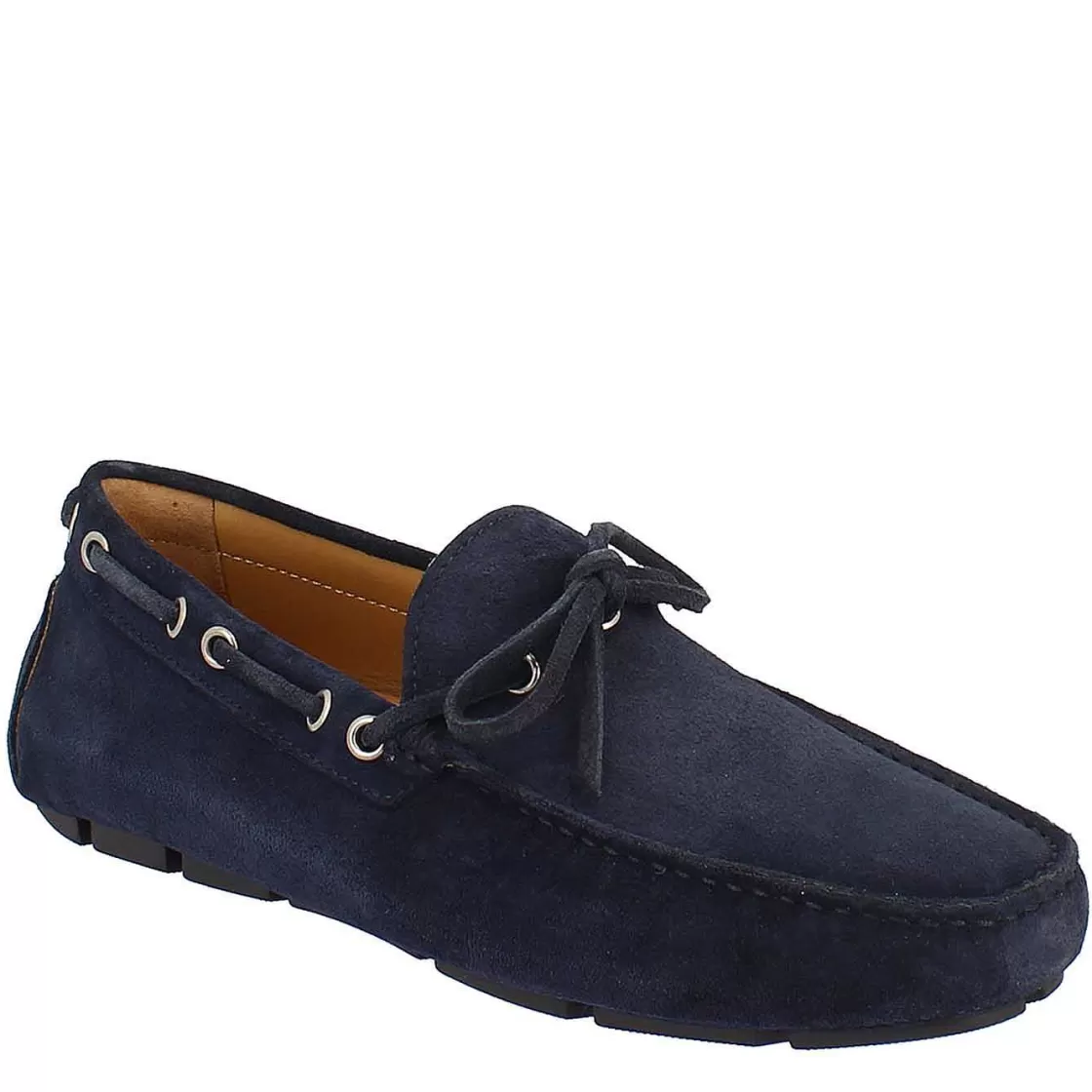 Leonardo Handmade Men'S Carshoe Loafers In Navy Blue Suede Leather. Cheap