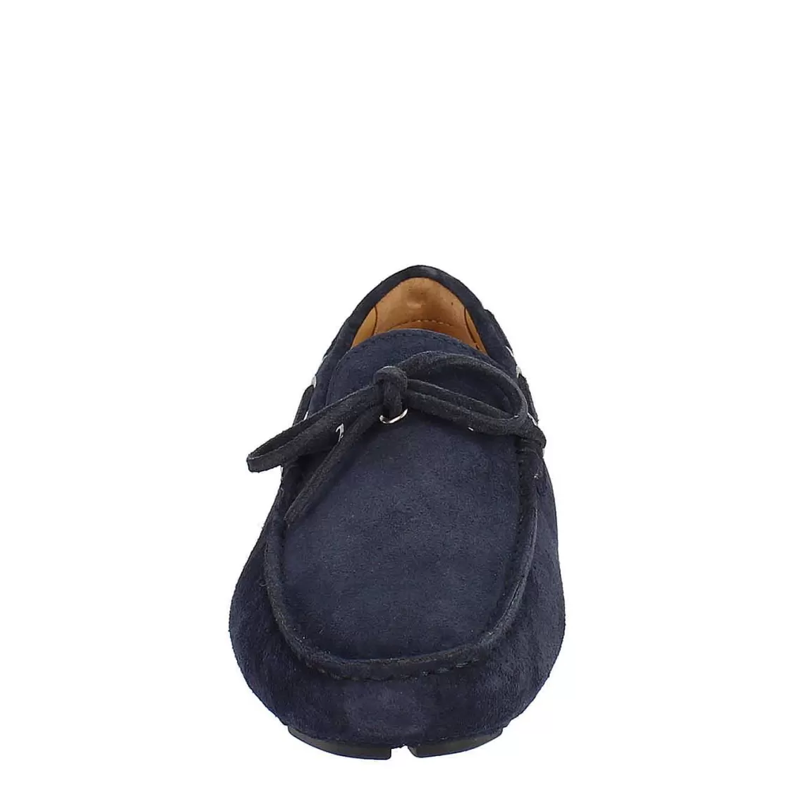 Leonardo Handmade Men'S Carshoe Loafers In Navy Blue Suede Leather. Cheap