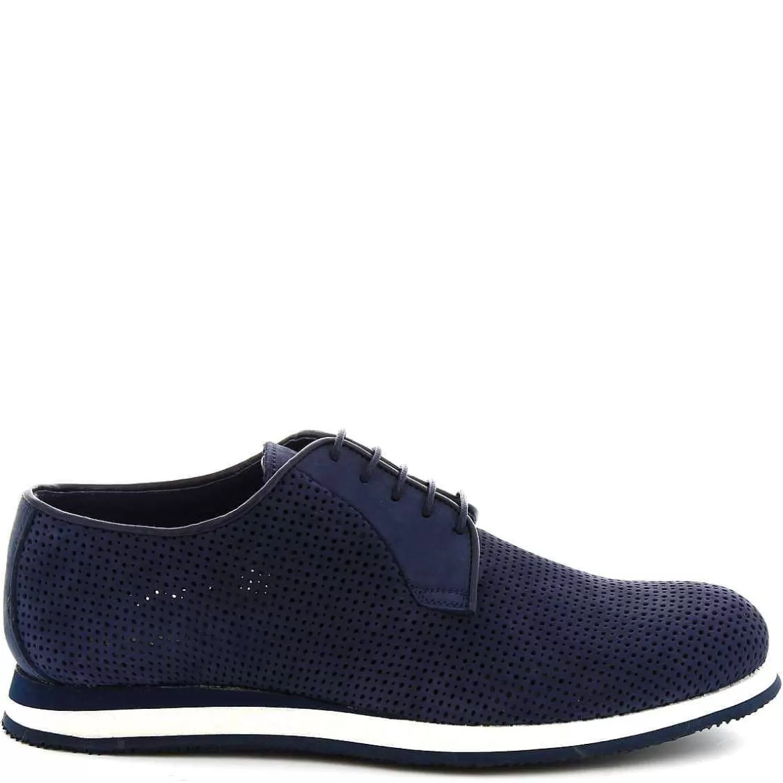 Leonardo Handmade Men'S Casual Shoes In Perforated Blue Suede And Calf Leather Online