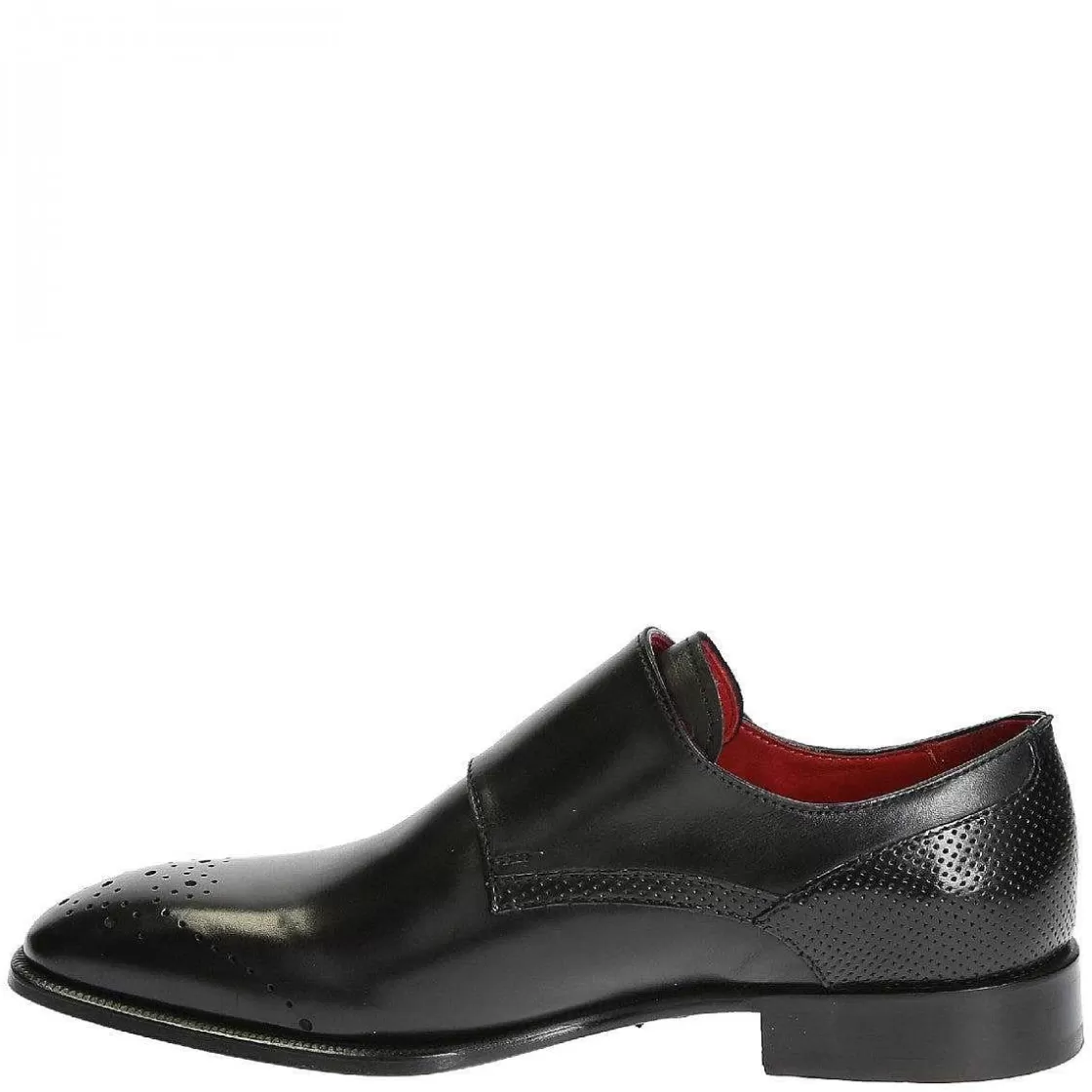 Leonardo Handmade Men'S Double Buckle Shoes In Black Leather Best Sale