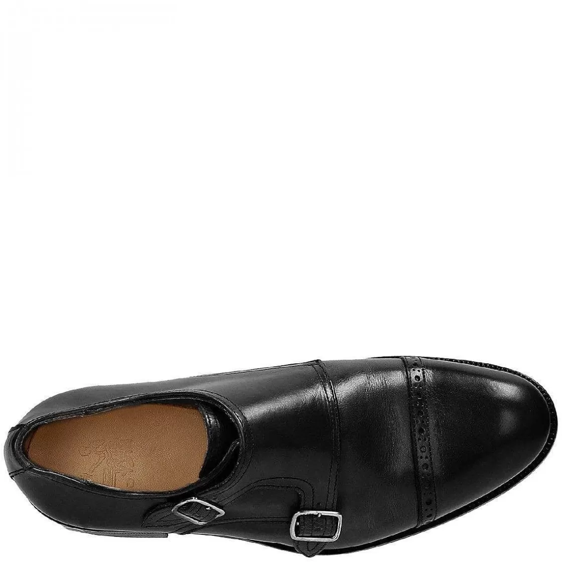 Leonardo Handmade Men'S Double Buckle Shoes In Black Leather Online