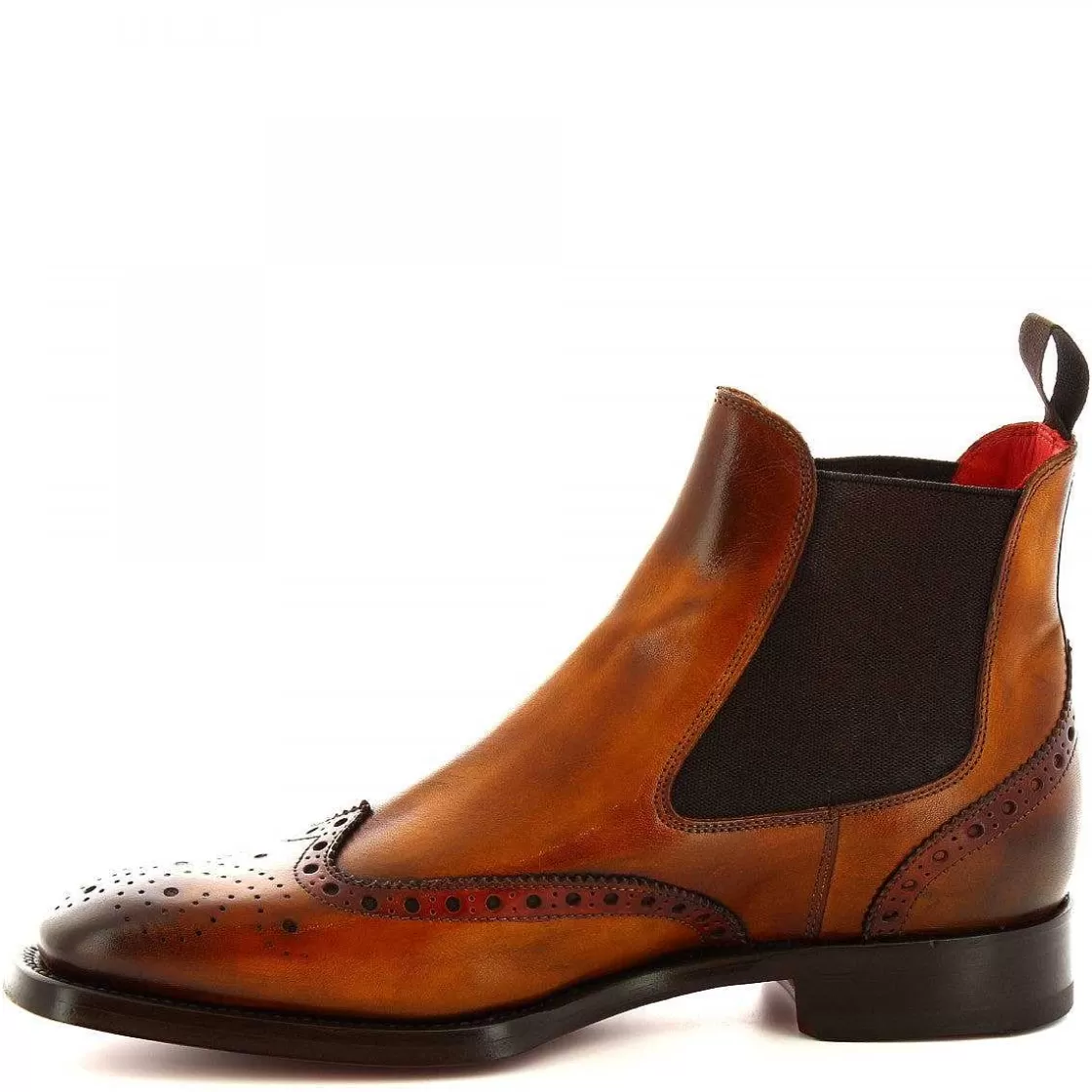 Leonardo Handmade Men'S Half Brogues Boots In Delave Sienna Leather Discount