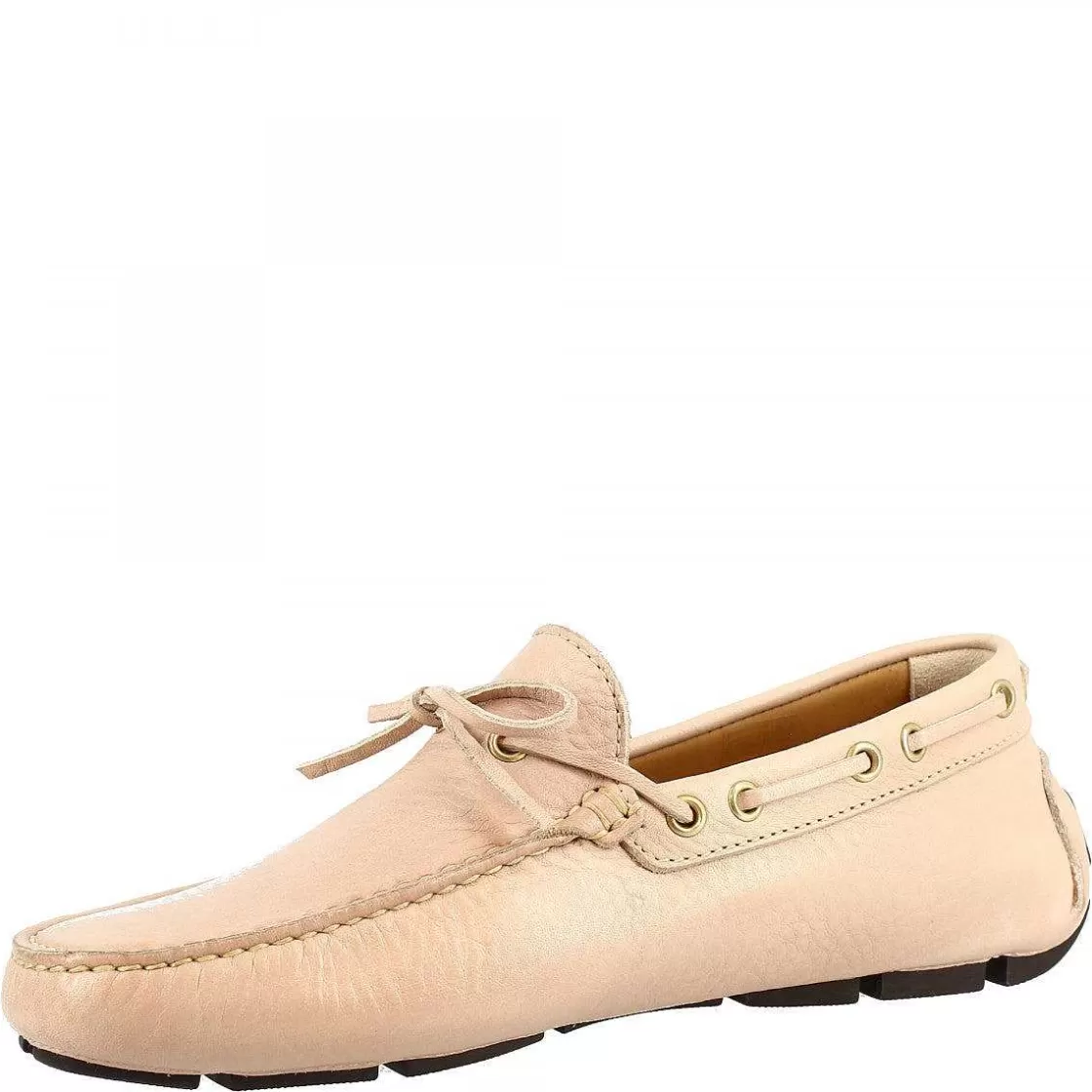 Leonardo Handmade Men'S Lace-Up Boat Moccasins In Taupe Calf Leather Flash Sale