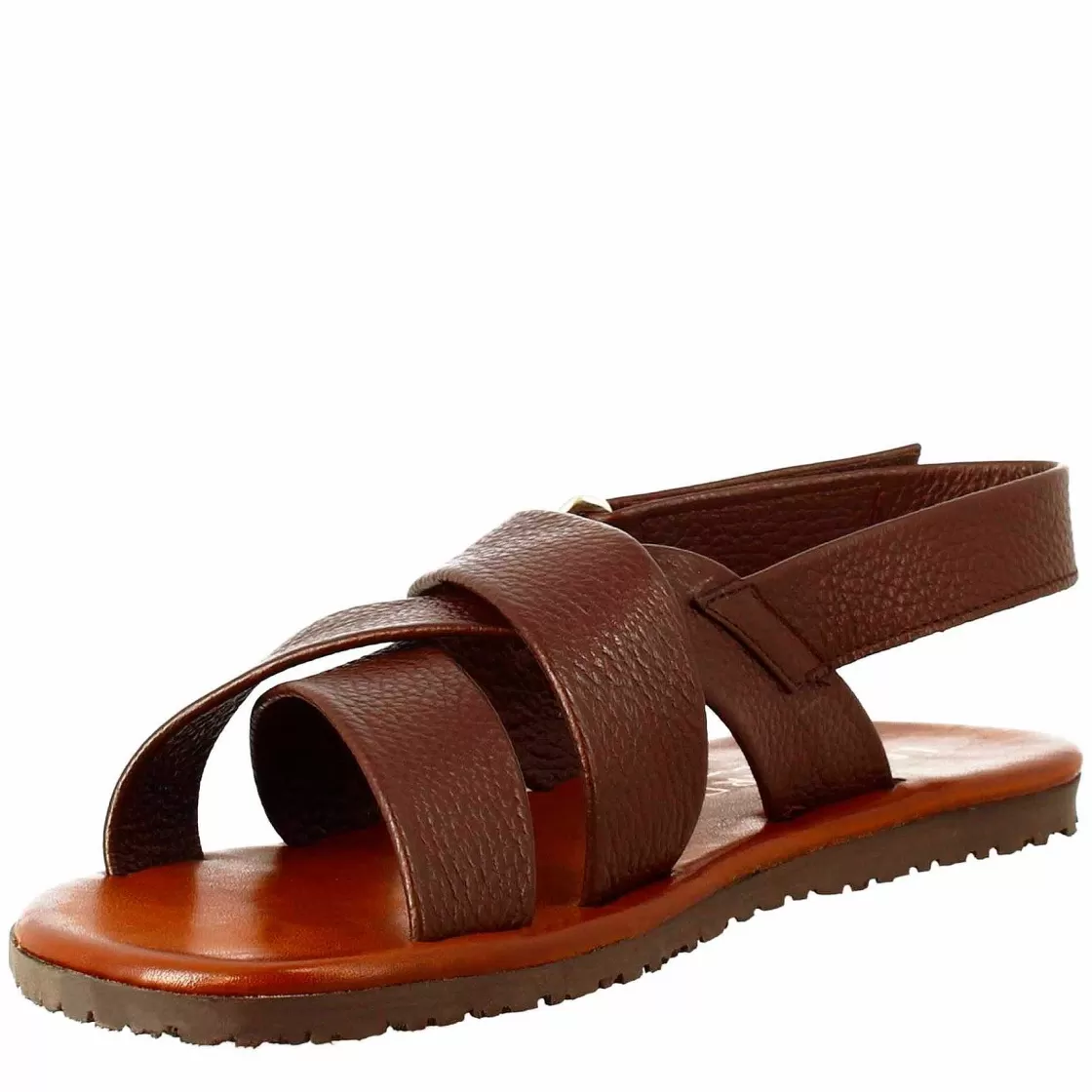 Leonardo Handmade Men'S Sandals In Brown Leather With Velcro Closure New