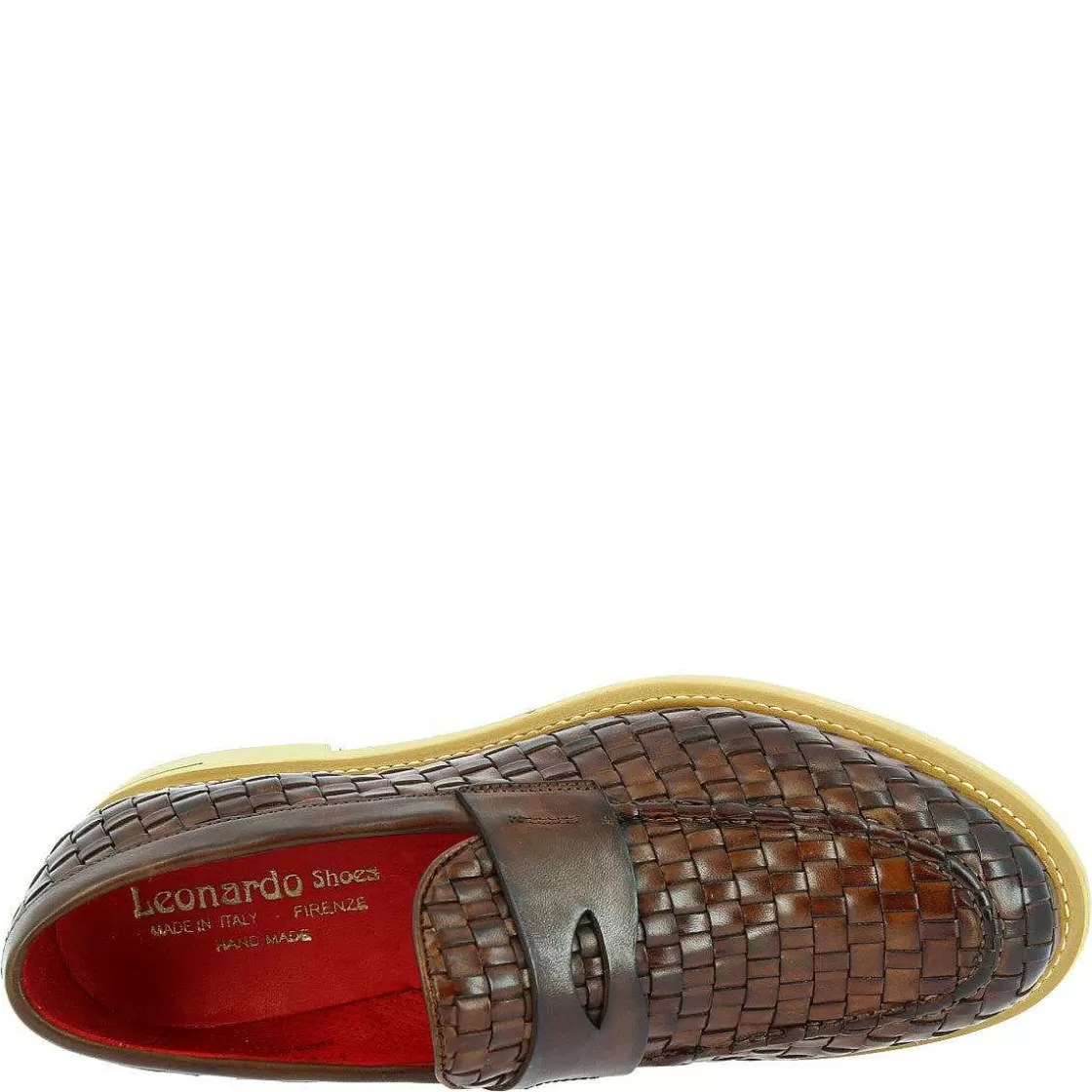 Leonardo Handmade Men'S Slip-On Loafers In Brandy Woven Leather Hot