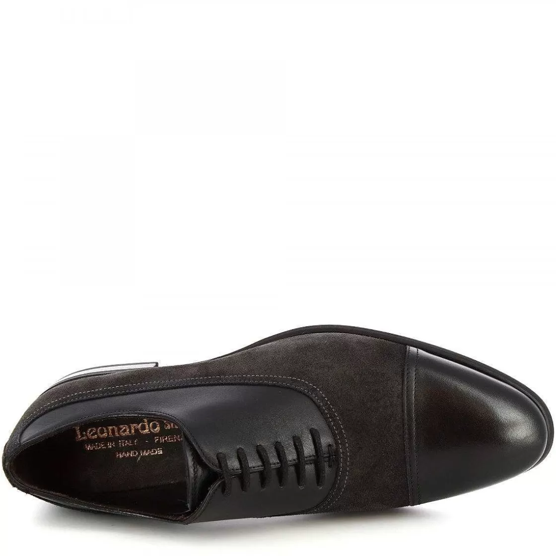 Leonardo Handmade Oxford Shoes For Men In Black Calfskin And Suede Hot