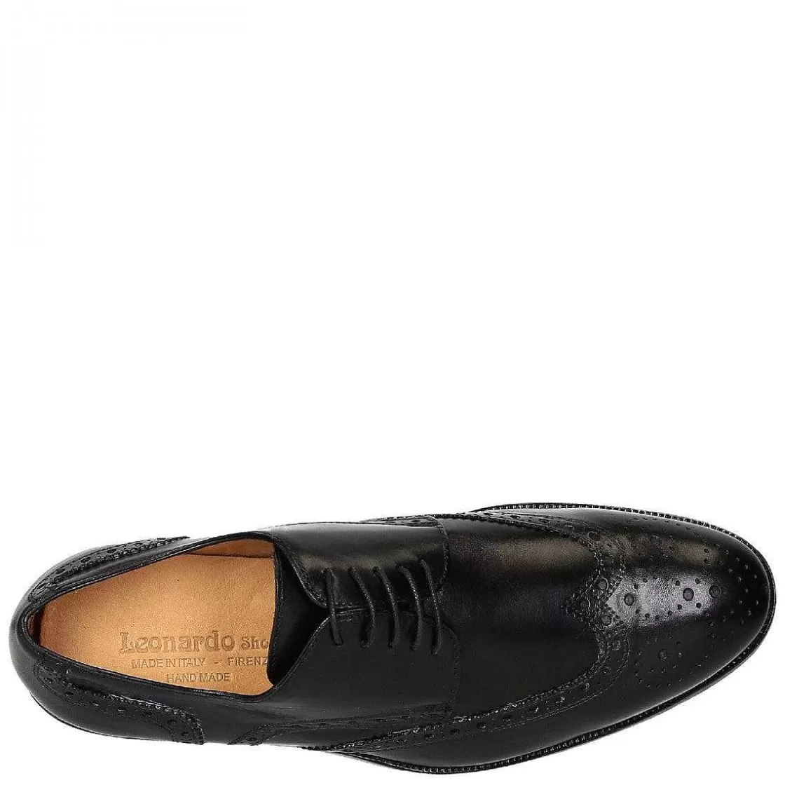 Leonardo Handmade Wingtip Brogues Derby Shoes In Black Leather Best Sale