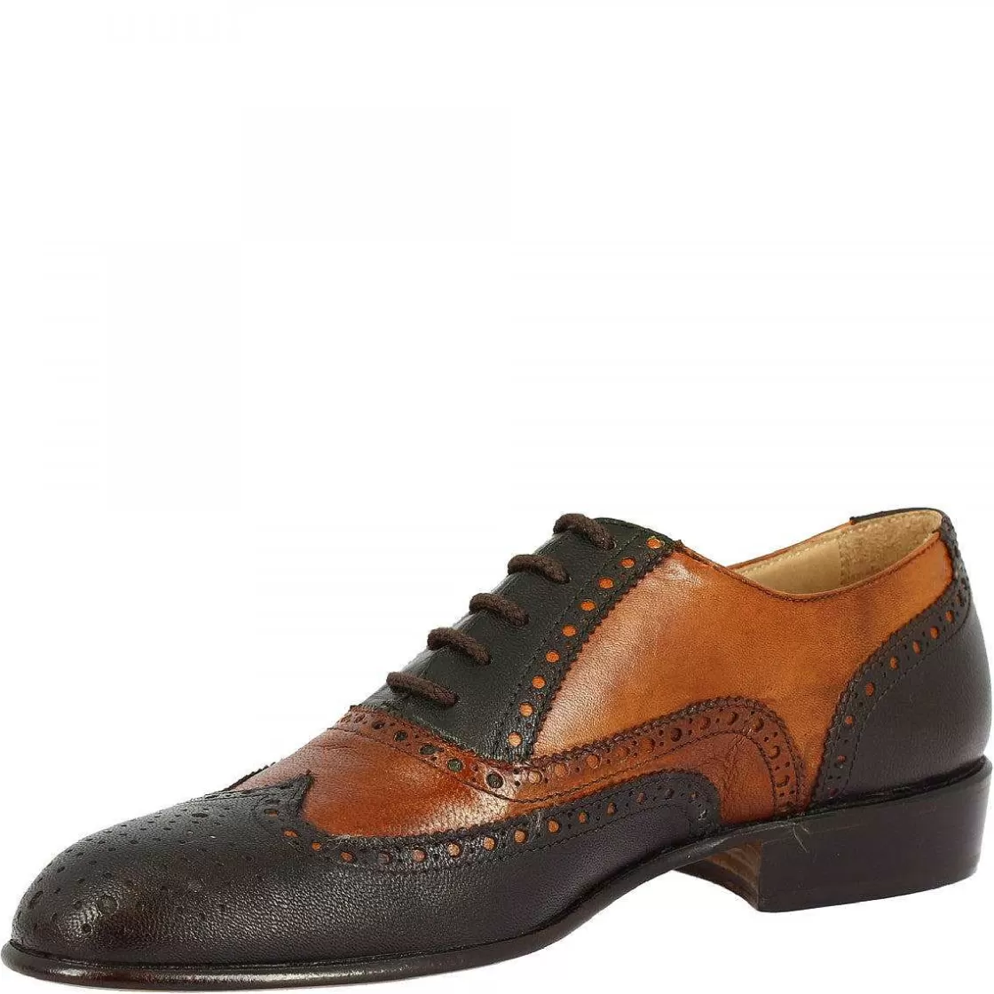 Leonardo Handmade Women'S Brogues Shoes In Dark Brown And Dark Brown Calf And Goat Leather Fashion