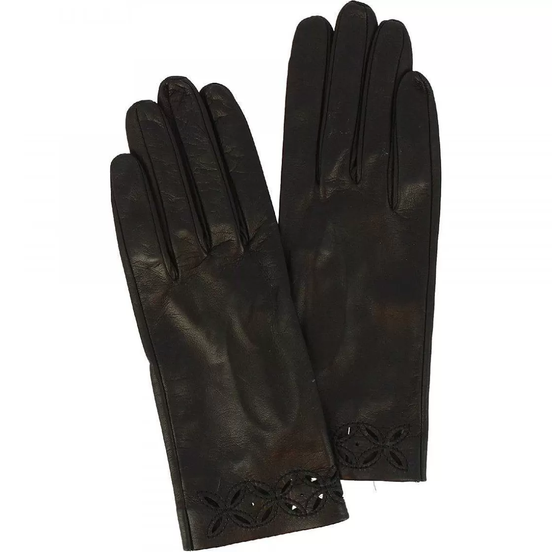 Leonardo Handmade Women'S Four-Leaf Clover Gloves In Black Nappa Leather With Decoration Store