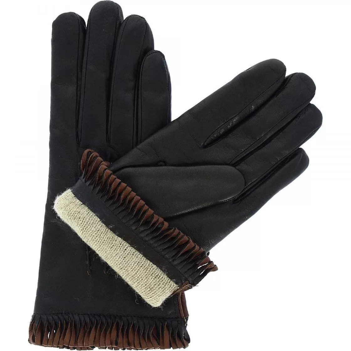 Leonardo Handmade Women'S Gloves In Black Nappa Leather With Brown Edge Clearance