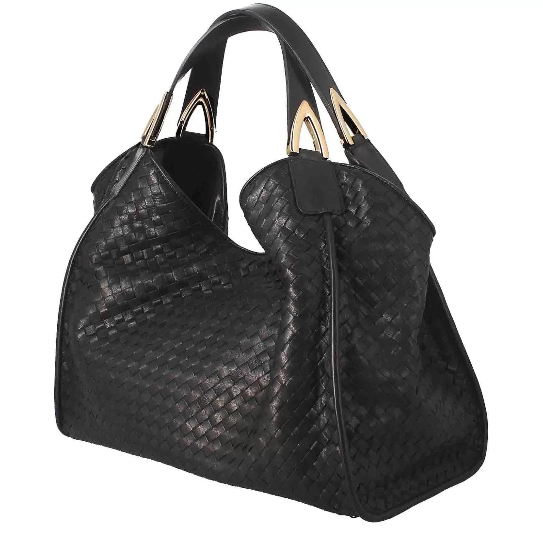 Leonardo Handmade Women'S Handbag In Black Woven Leather Online