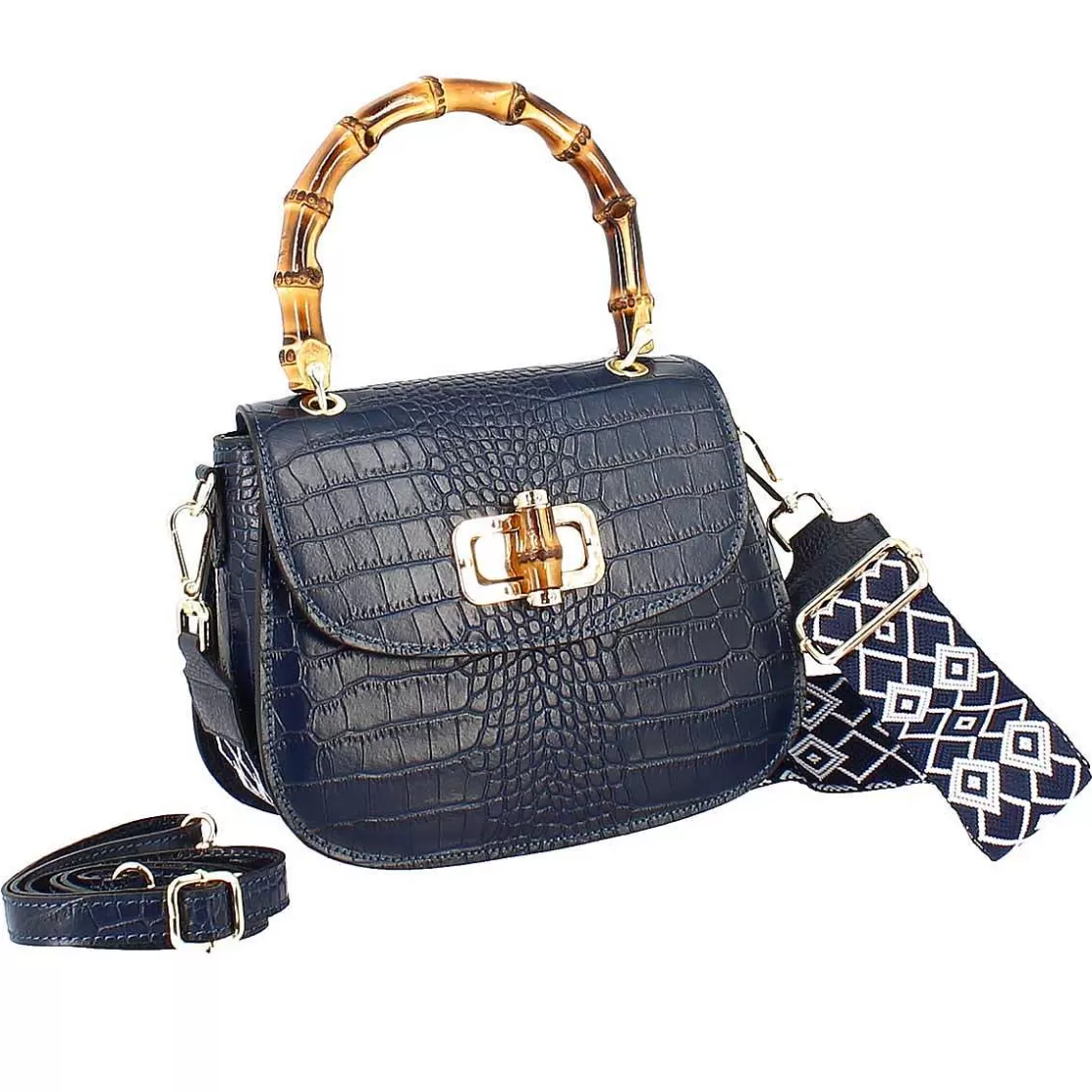 Leonardo Handmade Women'S Handbag In Blue Leather With Removable Shoulder Strap Sale
