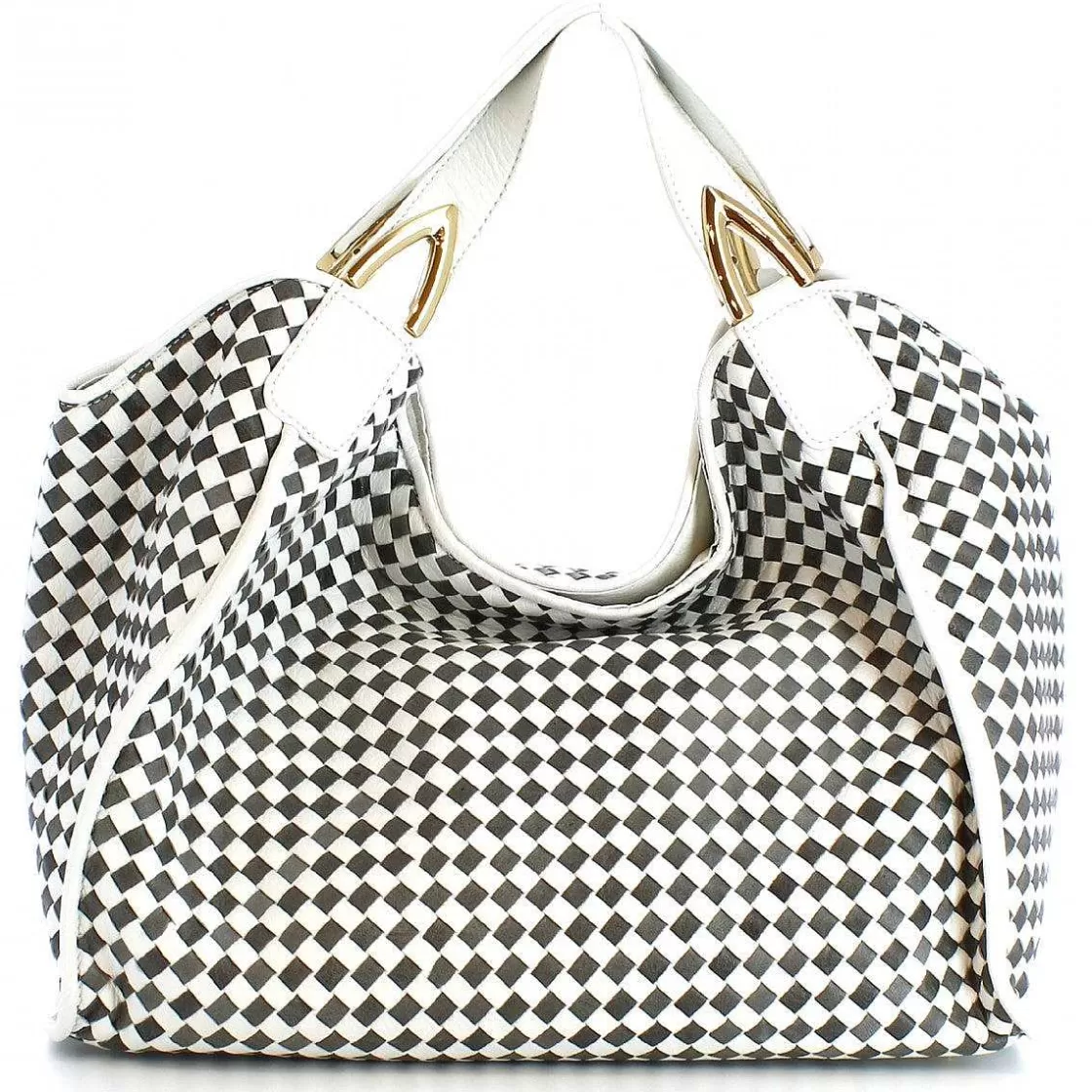 Leonardo Handmade Women'S Handbag In Gray White Woven Leather Discount