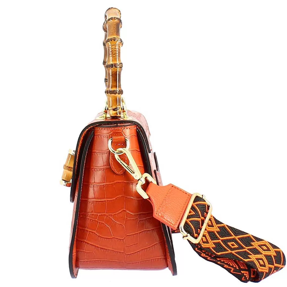 Leonardo Handmade Women'S Handbag In Orange Leather With Removable Shoulder Strap Cheap