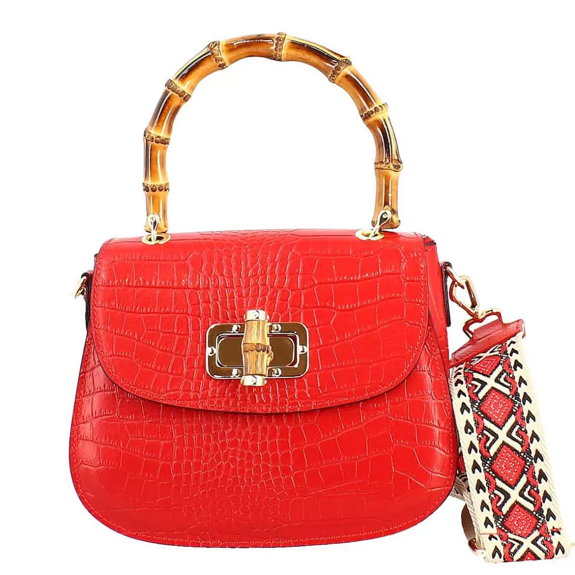 Leonardo Handmade Women'S Handbag In Red Leather With Removable Shoulder Strap Fashion