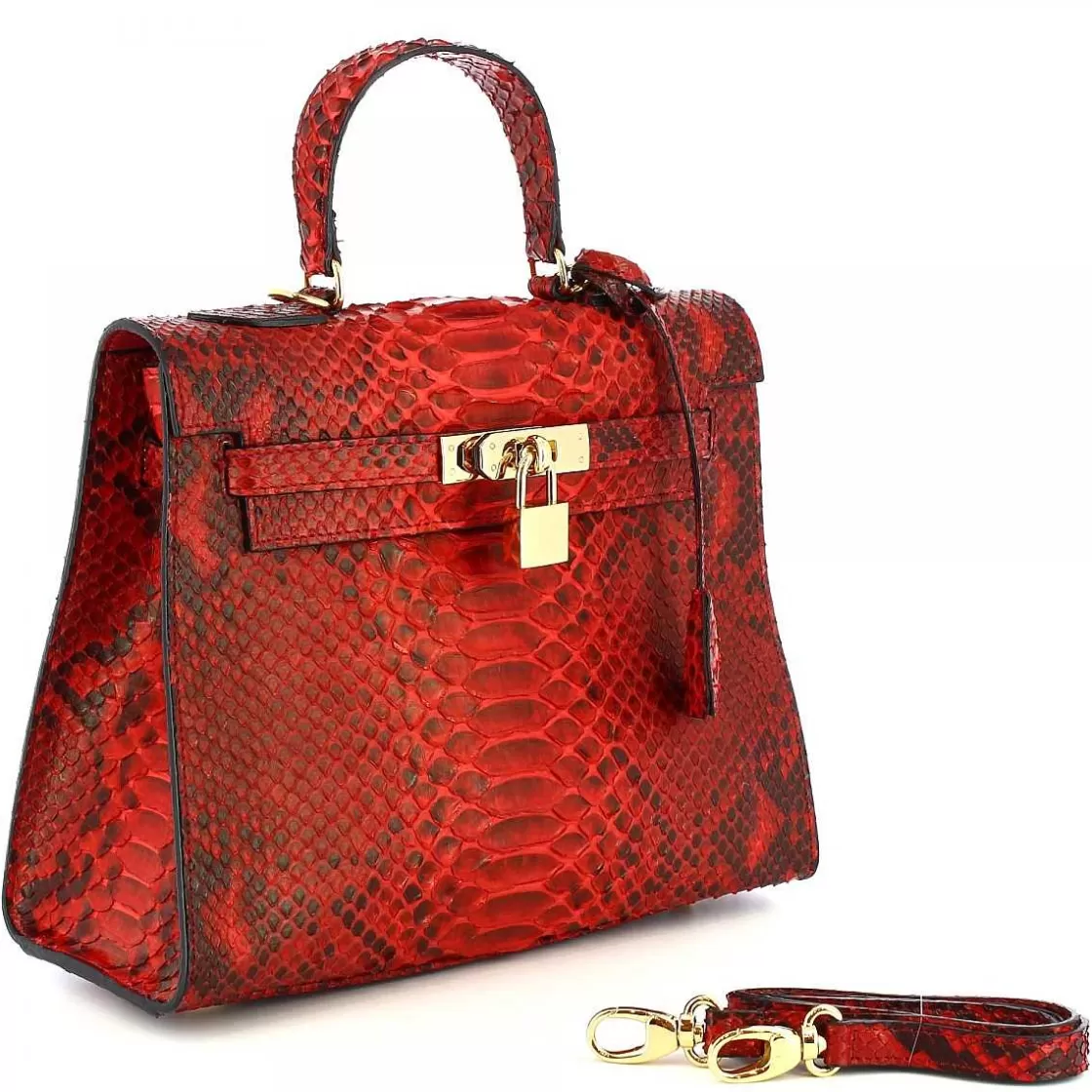 Leonardo Handmade Women'S Handbag With Shoulder Strap In Red Python Leather Discount