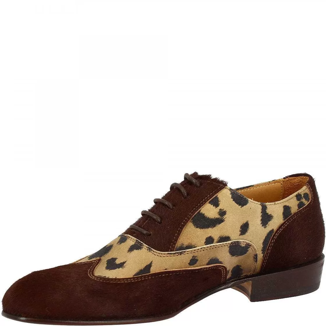 Leonardo Handmade Women'S Oxford Shoes In Leopard Patterned Dark Brown Pony Skin Shop