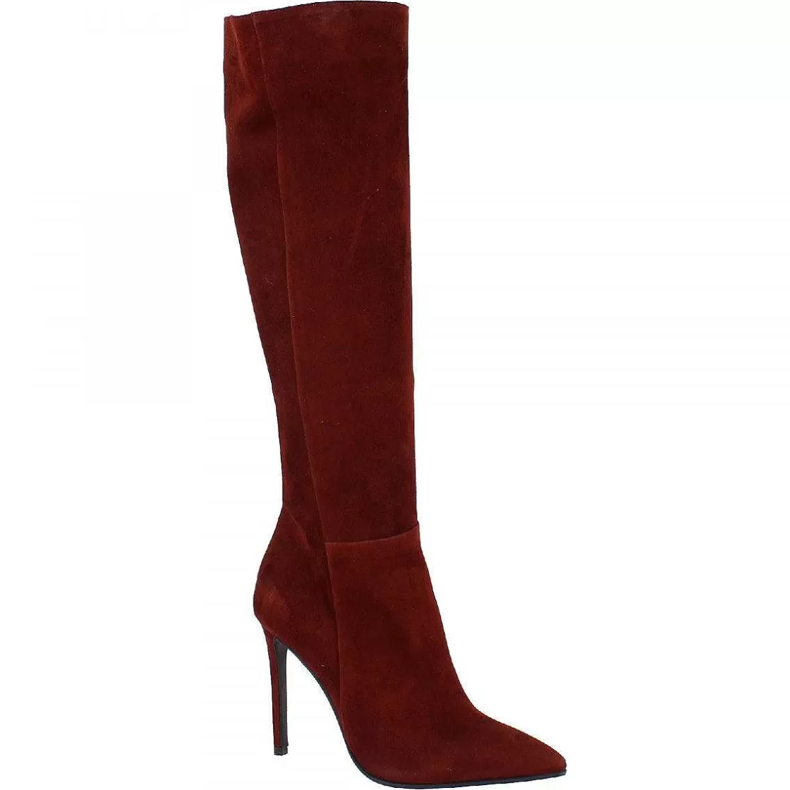 Leonardo Handmade Women'S Pointed Toe Stiletto Heel Knee High Boots In Burgundy Suede Leather Cheap
