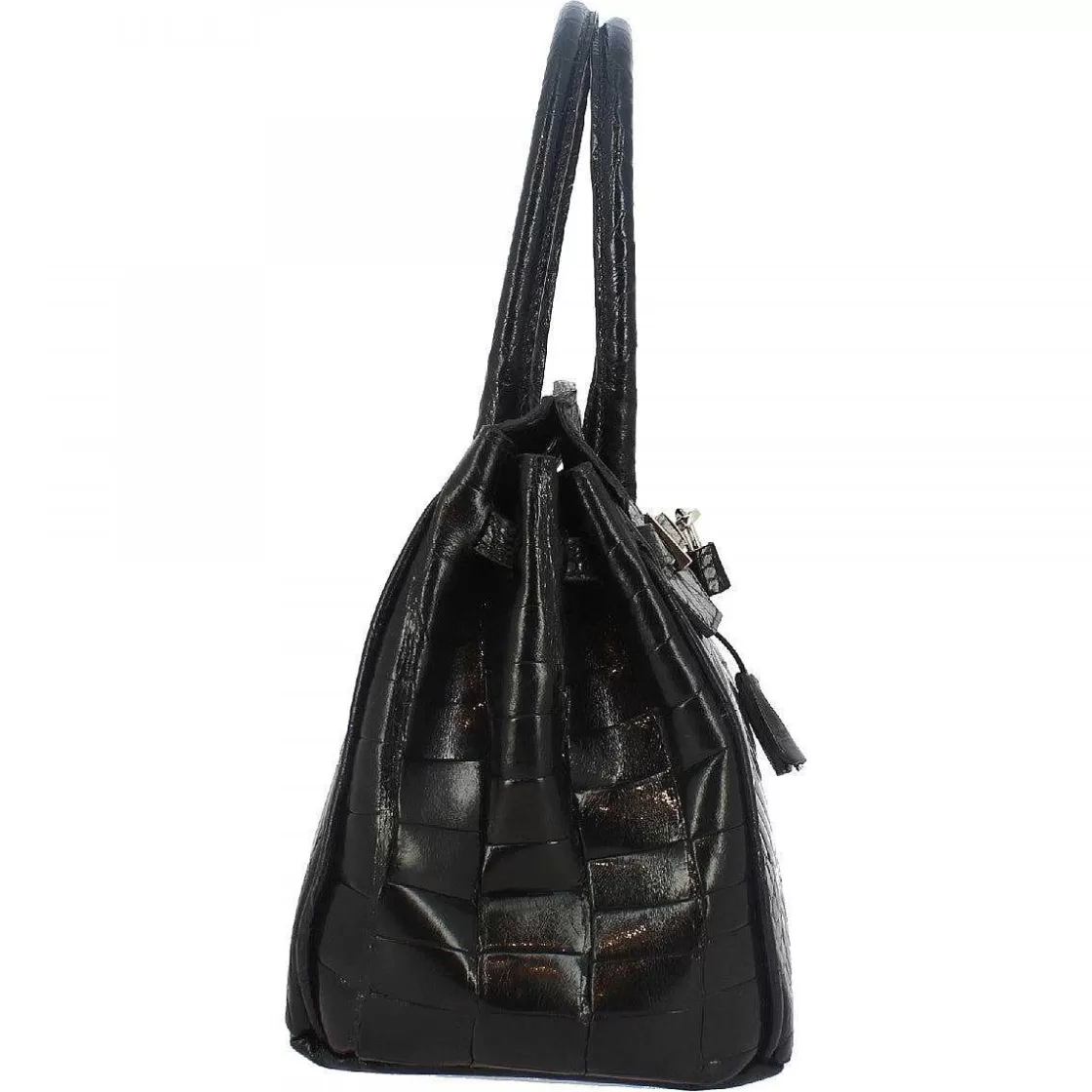 Leonardo Handmade Women'S Shoulder Bag In Black Precious Leather With Buckle Sale