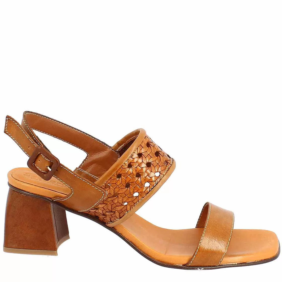 Leonardo Handmade Women'S Slingback Sandals In Brown Leather. New