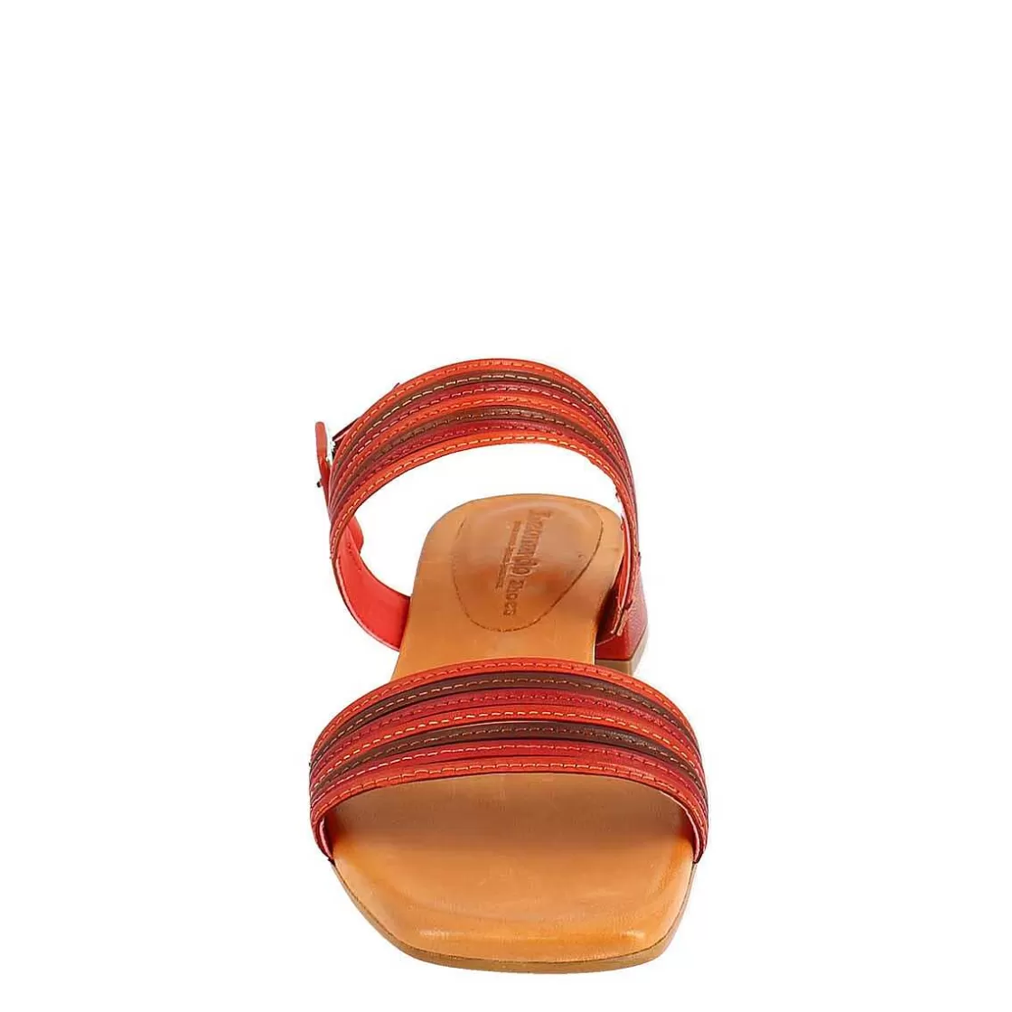 Leonardo Handmade Women'S Slingback Sandals In Red, Orange And Cognac Leather. Store