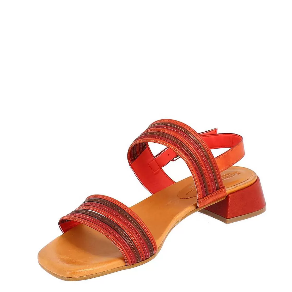 Leonardo Handmade Women'S Slingback Sandals In Red, Orange And Cognac Leather. Store